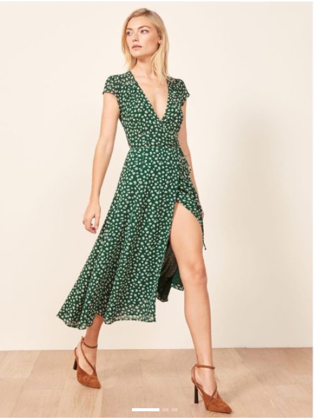 Reformation Green Floral Midi Wrap Dress